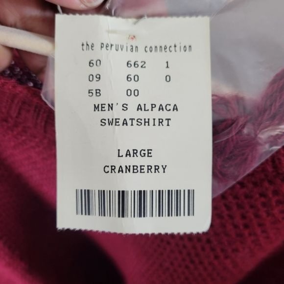 Men's Peruvian Connection 100% Alpaca sweater in Cranberry size Large NWT - Picture 7 of 7